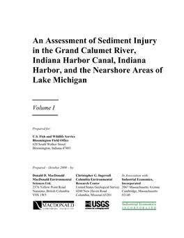 An Assessment of Sediment Injury in the Grand Calumet River, Indiana Harbor Canal, Indiana Harbor, and the Nearshore Areas of Lake Michigan