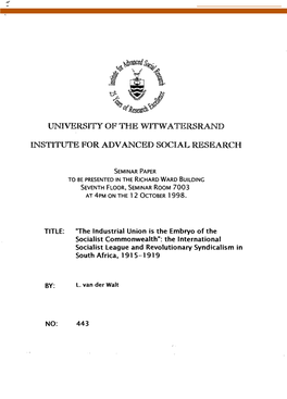 University of the Witwatersrand Institute