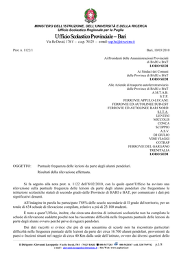 Ufficio Scolastico Provinciale – Bari Via Re David, 178/F – C.A.P