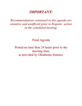 Agenda Are Tentative and Unofficial Prior to Regents’ Action at the Scheduled Meeting