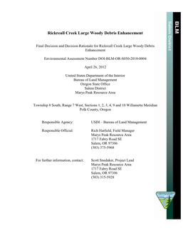 Rickreall Creek Large Woody Debris Enhancement Decision Record
