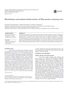 Distribution and Antimicrobial Activity of Thai Marine Actinomycetes