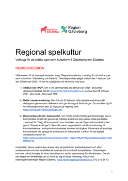 Regional Spelkultur Verktyg För Att Stärka Spel Som Kulturform I Gävleborg Och Dalarna