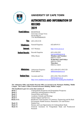 Authorities and Information of Record 2019