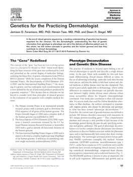 Genetics for the Practicing Dermatologist Jamison D