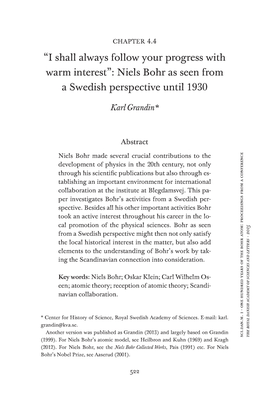 Niels Bohr As Seen from a Swedish Perspective Until 1930