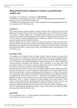 Deep Geoelectrical Investigation to Bound a Coastal Thermal Outflow Area