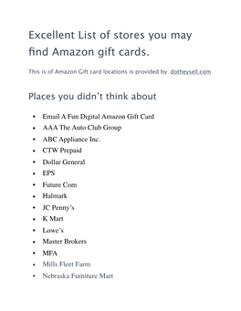 Amazon Gift Card Locations Is Provided By: Dotheysell.Com