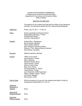 HAWAII STATE BOXING COMMISSION Professional & Vocational Licensing Division Department of Commerce and Consumer Affairs State of Hawaii