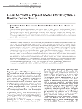 Neural Correlates of Impaired Reward–Effort Integration in Remitted Bulimia Nervosa