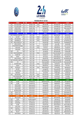 Provisional Entry List : 20.07.2021