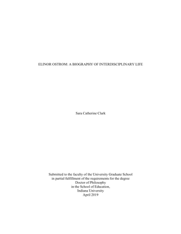 ELINOR OSTROM: a BIOGRAPHY of INTERDISCIPLINARY LIFE Sara