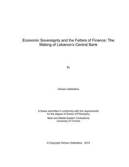 Economic Sovereignty and the Fetters of Finance: the Making of Lebanon’S Central Bank
