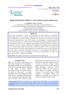 Aphids and Their Host Affinity- V: Macrosiphum and Microsiphum Spp