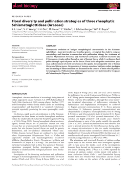 Floral Diversity and Pollination Strategies of Three Rheophytic Schismatoglottideae (Araceae) S