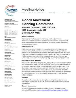 Goods Movement Planning Committee Meeting Agenda Monday, October 9, 2017, 1:30 P.M