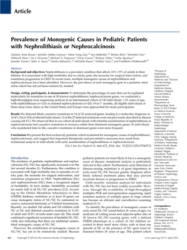 Prevalence of Monogenic Causes in Pediatric Patients with Nephrolithiasis Or Nephrocalcinosis