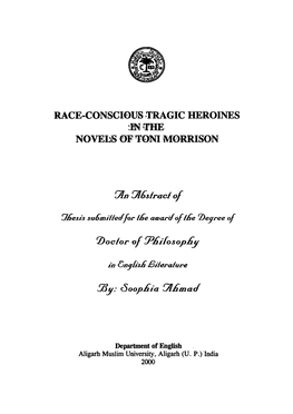 RACE-CONSCIOUS TRAGIC HEROINES Imthe NOVELS of TONI MORRISON
