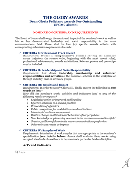 THE GLORY AWARDS Dean Gloria Feliciano Awards for Outstanding UPCMC Alumni