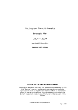 Nottingham Trent University Strategic Plan 2004 – 2010