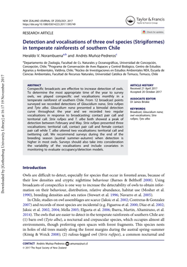 Detection and Vocalisations of Three Owl Species (Strigiformes) in Temperate Rainforests of Southern Chile Heraldo V