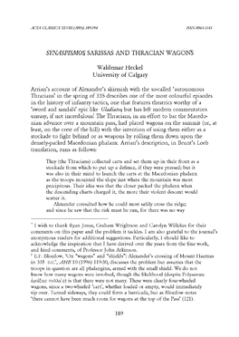 SYNASPISMOS, SARISSAS and THRACIAN WAGONS∗ Waldemar