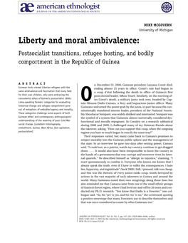 Liberty and Moral Ambivalence: Postsocialist Transitions, Refugee Hosting, and Bodily Comportment in the Republic of Guinea