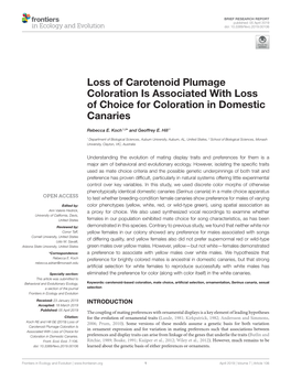 Loss of Carotenoid Plumage Coloration Is Associated with Loss of Choice for Coloration in Domestic Canaries