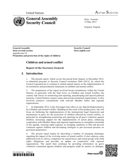 General Assembly Security Council Sixty-Seventh Session Sixty-Eighth Year Agenda Item 65 Promotion and Protection of the Rights of Children