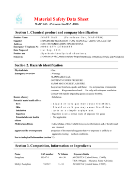 Material Safety Data Sheet MAPP GAS (Petroleum Gas,MAP -PRO)