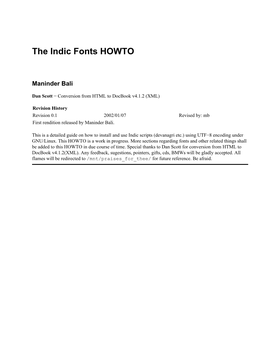 The Indic Fonts HOWTO