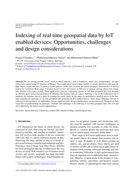 Indexing of Real Time Geospatial Data by Iot Enabled Devices: Opportunities, Challenges and Design Considerations