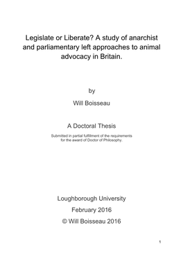 A Study of Anarchist and Parliamentary Left Approaches to Animal Advocacy in Britain