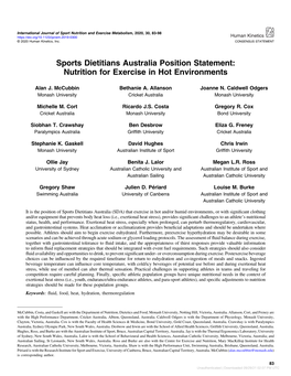 Nutrition for Exercise in Hot Environments