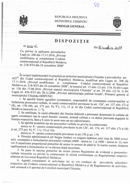 DISPOZITIE Nr.Aoad* Ain {6 R^^.*.'Ro A,O/€ Cu Privire La Aplicarea Prevederilor Legii Nr