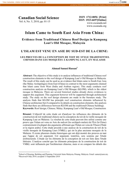 Canadian Social Science Islam Came to South East Asia from China