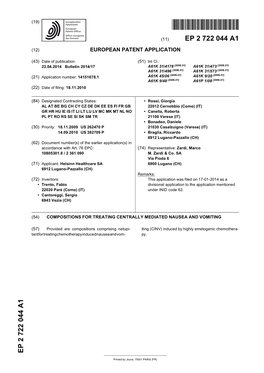 Compositions for Treating Centrally Mediated Nausea and Vomiting