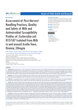 Assessment of Post-Harvest Handling Practices, Quality and Safety of Milk