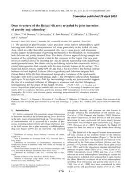 Deep Structure of the Baikal Rift Zone Revealed by Joint Inversion of Gravity and Seismology C