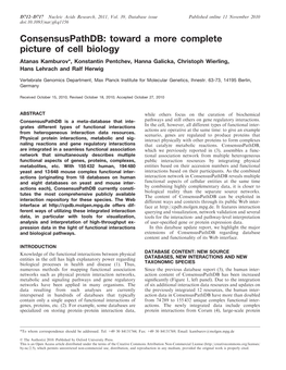 Consensuspathdb: Toward a More Complete Picture of Cell Biology Atanas Kamburov*, Konstantin Pentchev, Hanna Galicka, Christoph Wierling, Hans Lehrach and Ralf Herwig