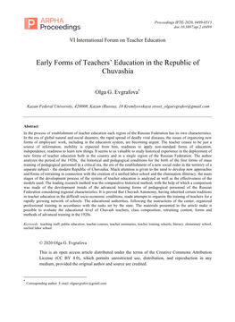 Early Forms of Teachers' Education in the Republic of Chuvashia