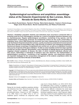 Epidemiological Surveillance and Amphibian Assemblage Status at the Estación Experimental De San Lorenzo, Sierra Nevada De Santa Marta, Colombia