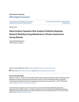 Naval Aviation Squadron Risk Analysis Predictive Bayesian Network Modeling Using Maintenance Climate Assessment Survey Results