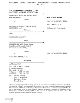 UNITED STATES BANKRUPTCY COURT SOUTHERN DISTRICT of NEW YORK ------X SECURITIES INVESTOR PROTECTION CORPORATION, for PUBLICATION Plaintiff, V