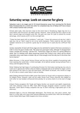 Saturday Wrap: Loeb on Course for Glory