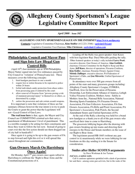 Allegheny County Sportsmen's League Legislative Committee Report