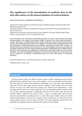 The Significance of the Introduction of Synthetic Dyes in the Mid 19Th Century on the Democratisation of Western Fashion