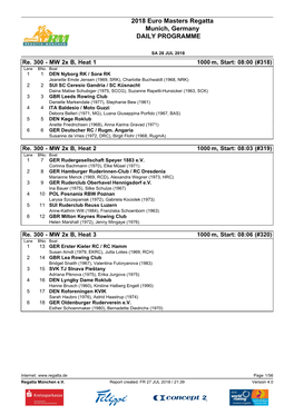 2018 Euro Masters Regatta Munich, Germany DAILY PROGRAMME