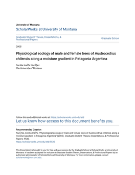 Physiological Ecology of Male and Female Trees of Austrocedrus Chilensis Along a Moisture Gradient in Patagonia Argentina