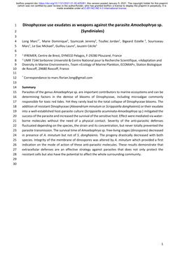 Dinophyceae Use Exudates As Weapons Against the Parasite Amoebophrya Sp